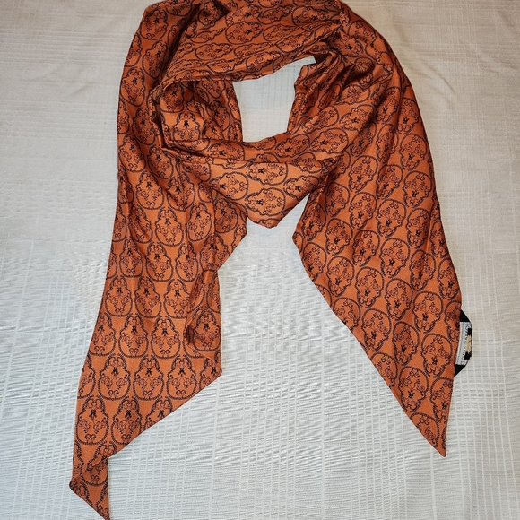 THOMAS WYLDE Orange,black Silk Skull Print Scarf - Picture 3 of 14
